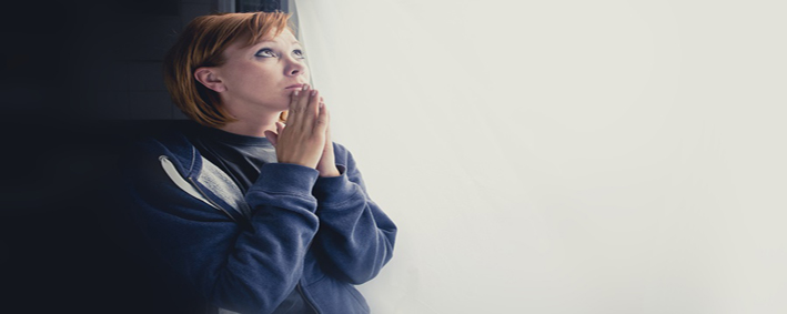Attractive Woman Suffering Depression Saying A Prayer To God For