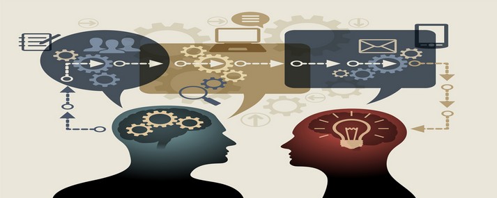 Instructive concepts and ideas. Two silhouettes of people surrou