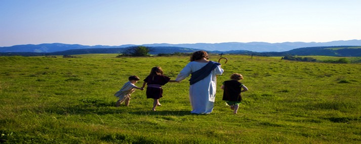 Jesus walking with children